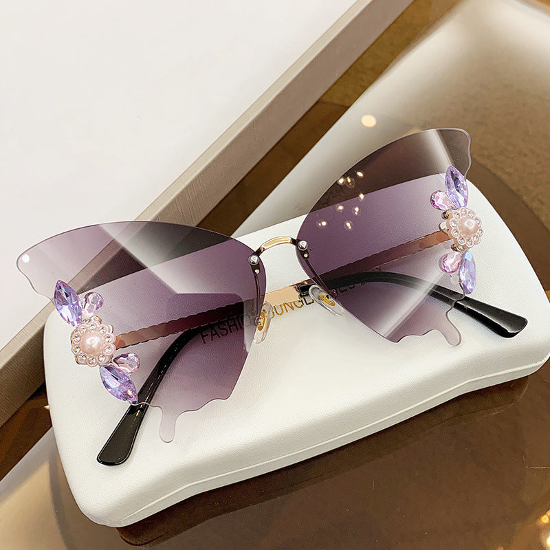 Diamond-encrusted Sunglasses In Butterfly Shape Female