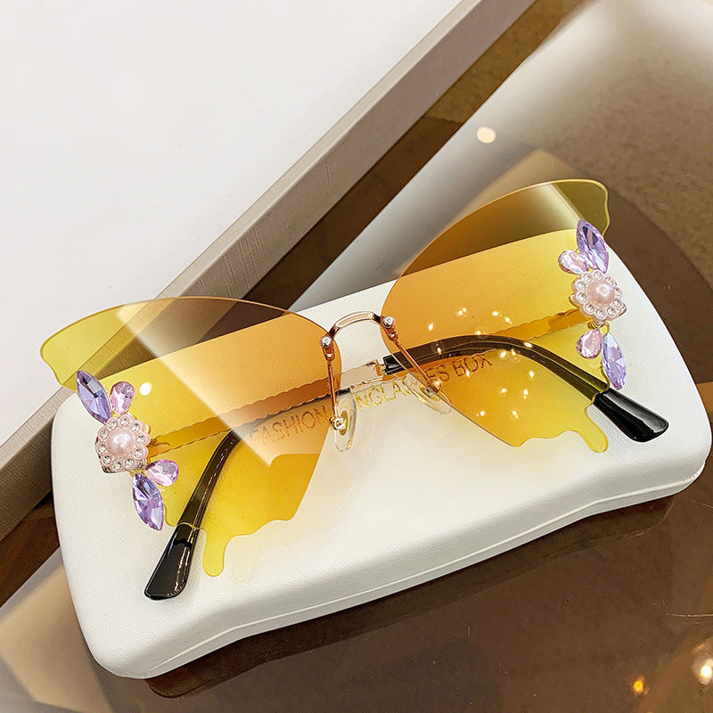 Diamond-encrusted Sunglasses In Butterfly Shape Female